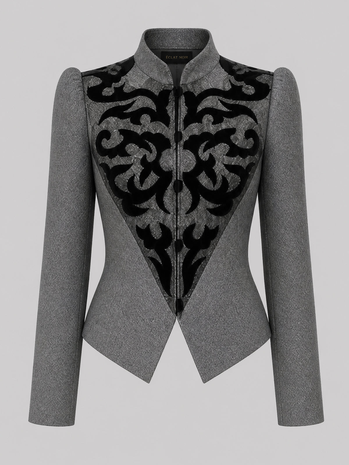 Vintage Gray Print Jacket Skirt Set