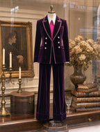 Retro Purple Velvet Double‑Breasted Suit