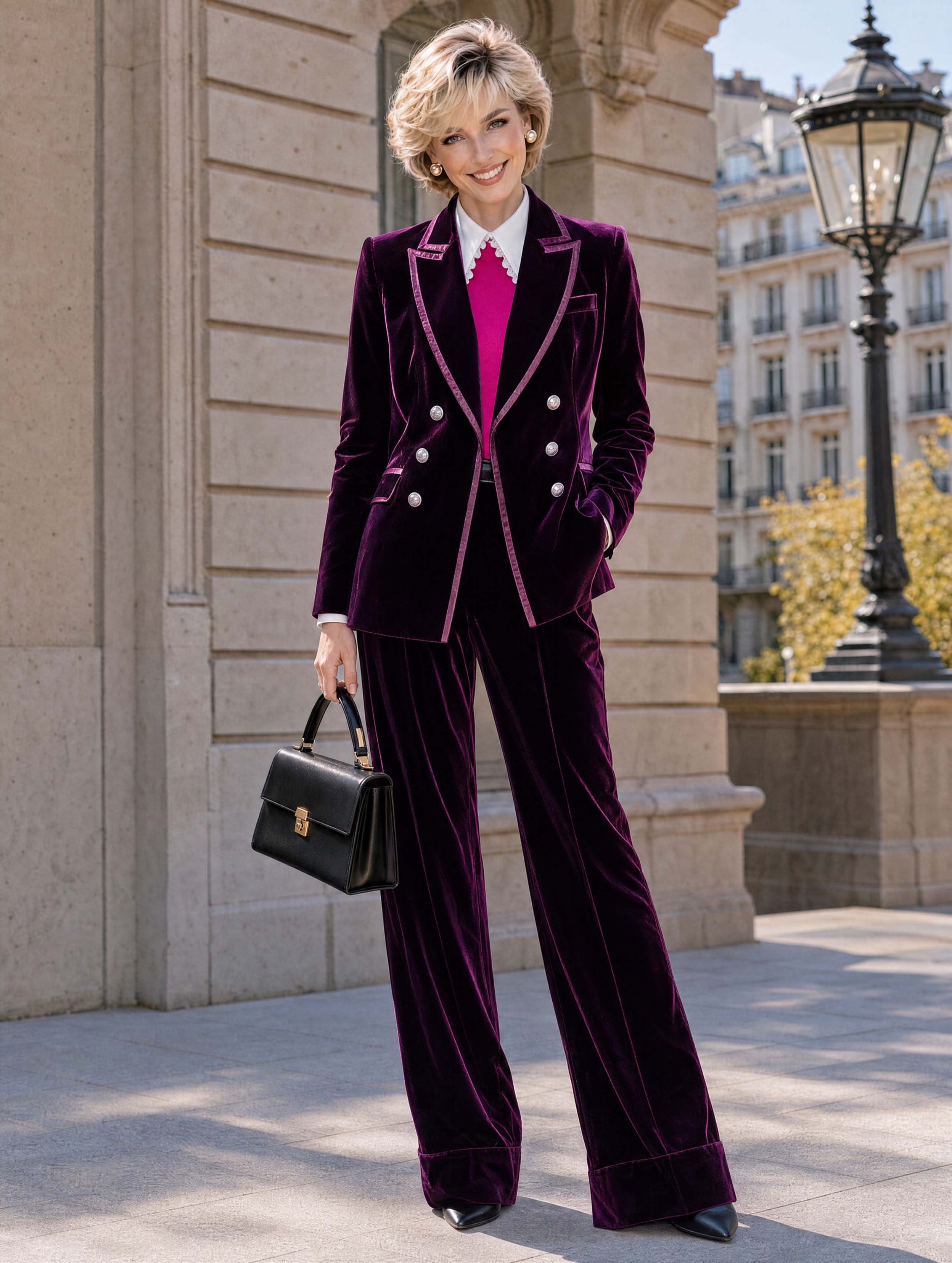 Retro Purple Velvet Double‑Breasted Suit