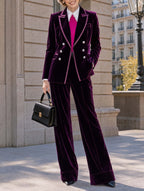 Retro Purple Velvet Double‑Breasted Suit