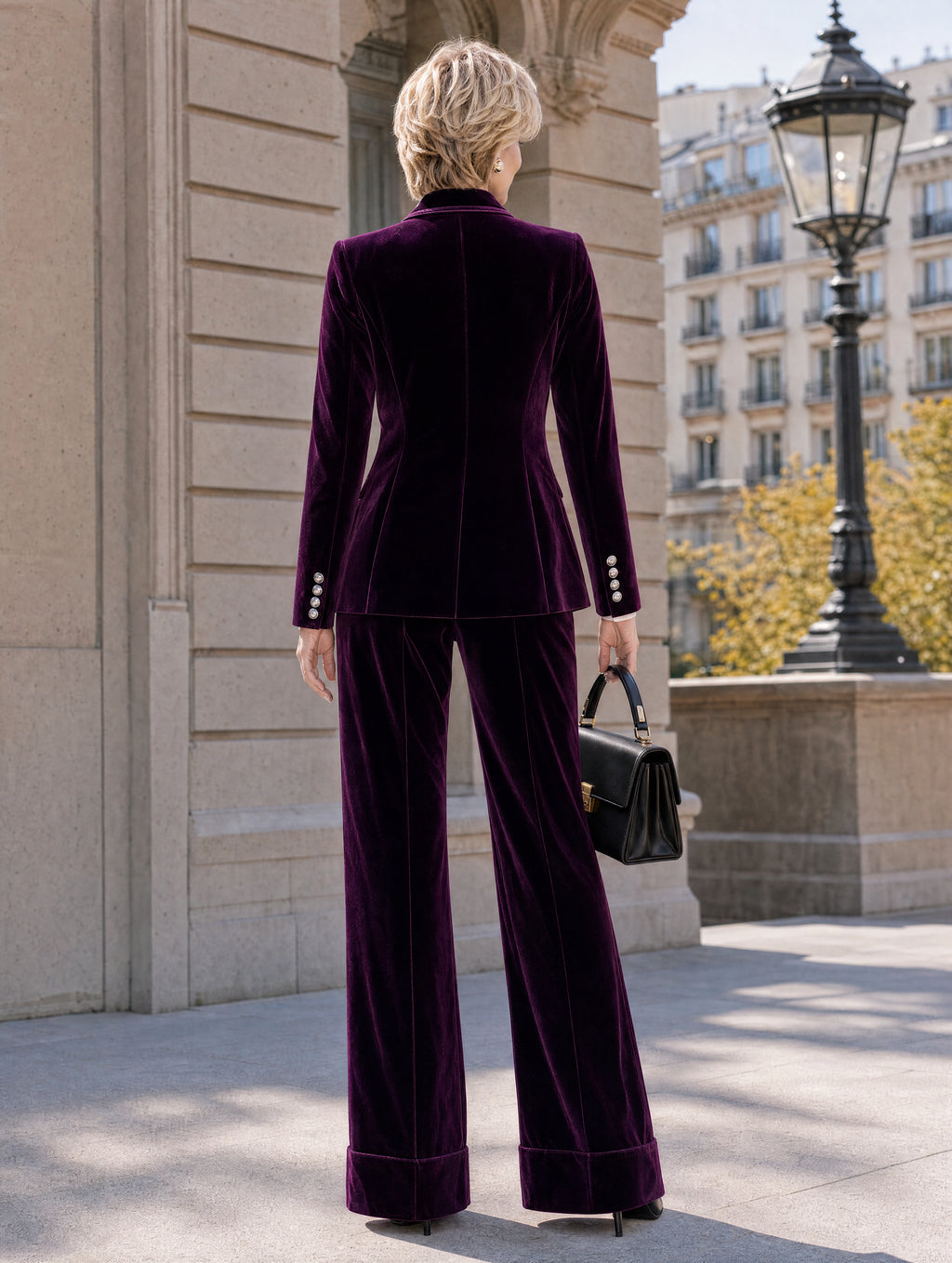 Retro Purple Velvet Double‑Breasted Suit