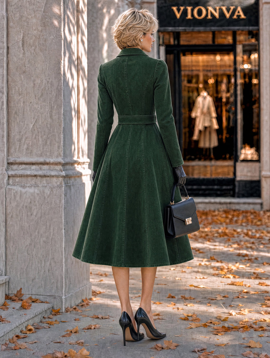 Vintage Green Belted Midi Shirt Dress