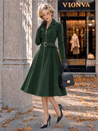 Vintage Green Belted Midi Shirt Dress