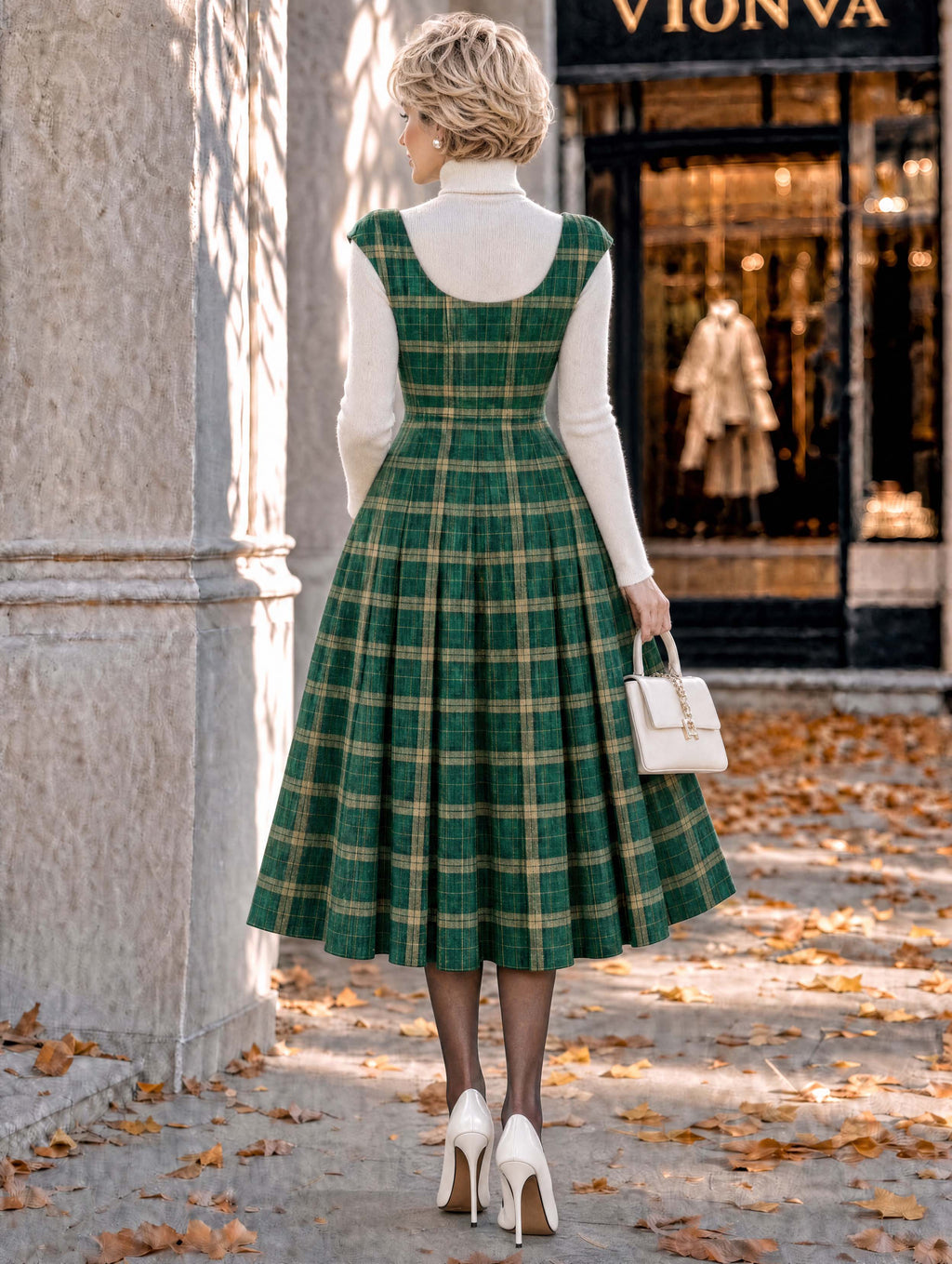 Vintage Plaid Midi Fit And Flare Dress