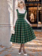 Vintage Plaid Midi Fit And Flare Dress