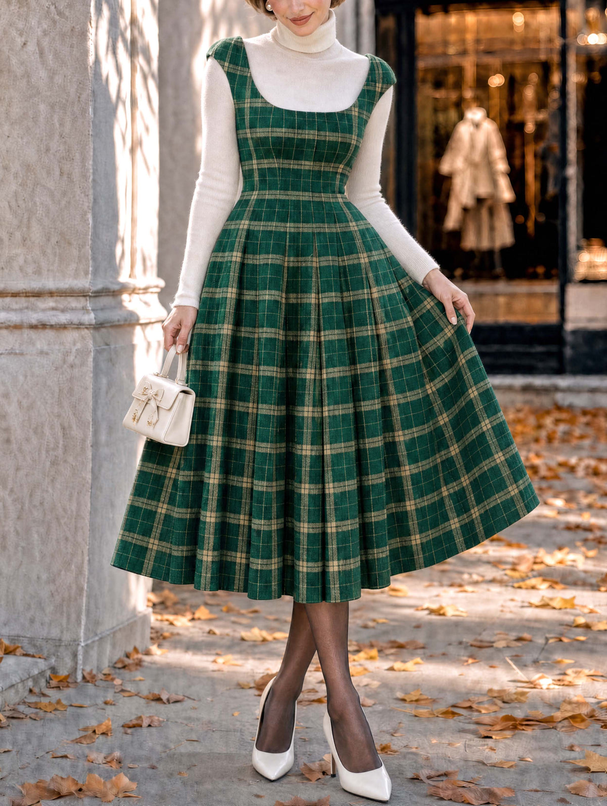 Vintage Plaid Midi Fit And Flare Dress