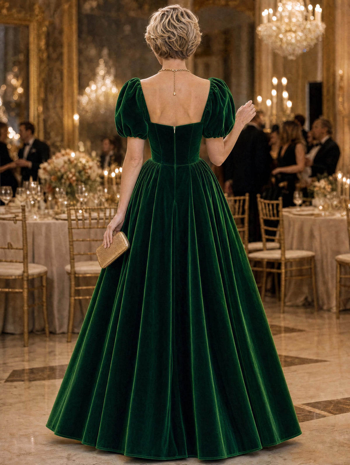 Vintage Emerald Velvet Maxi Evening Dress