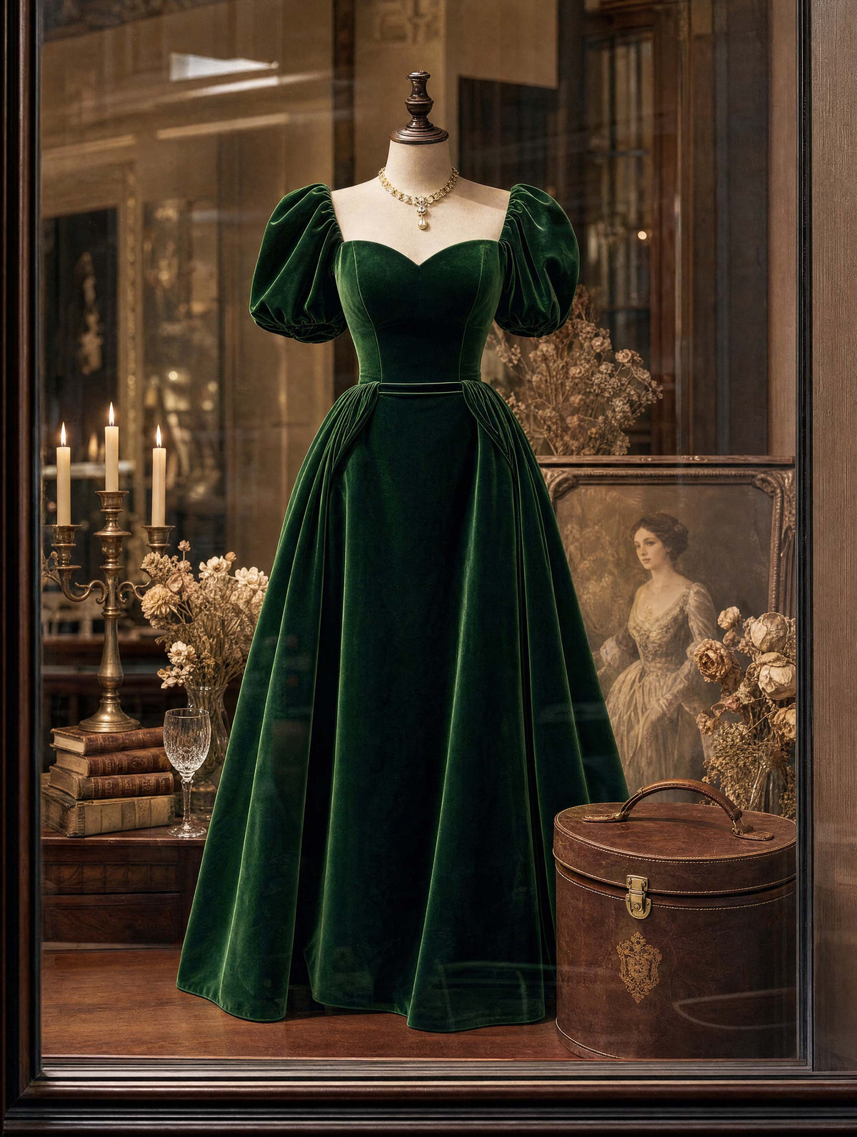 Vintage Emerald Velvet Maxi Evening Dress