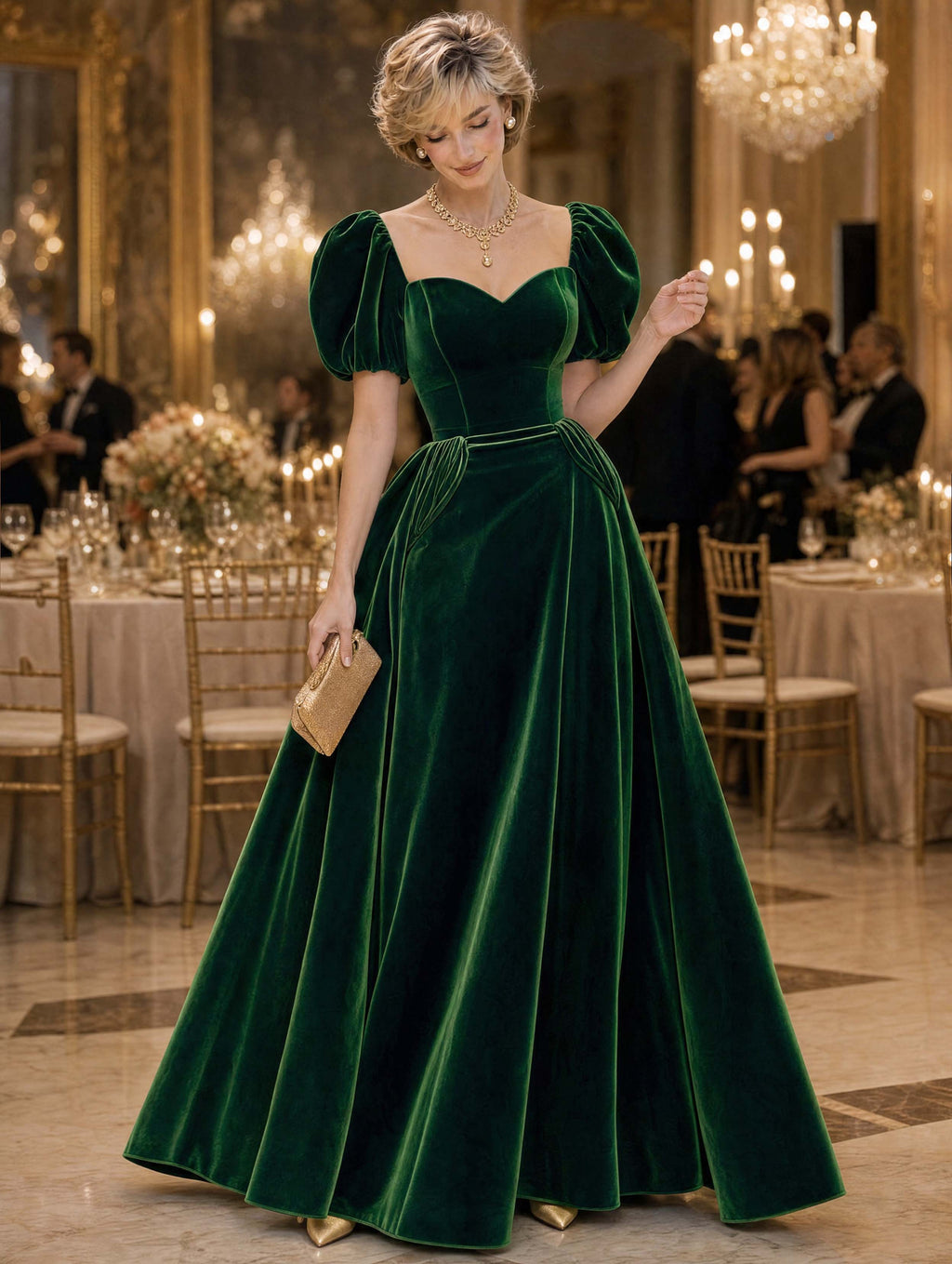 Vintage Emerald Velvet Maxi Evening Dress
