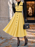 Retro Yellow Faux Two‑Piece Midi Dress