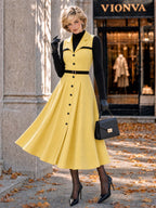 Retro Yellow Faux Two‑Piece Midi Dress