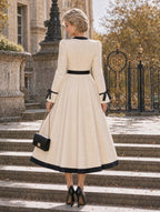 Vintage Cream Midi Dress Black Contrast Trim