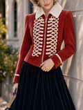 Vintage Red Military Braided Cropped Jacket
