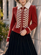 Vintage Red Military Braided Cropped Jacket