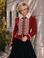 Vintage Red Military Braided Cropped Jacket