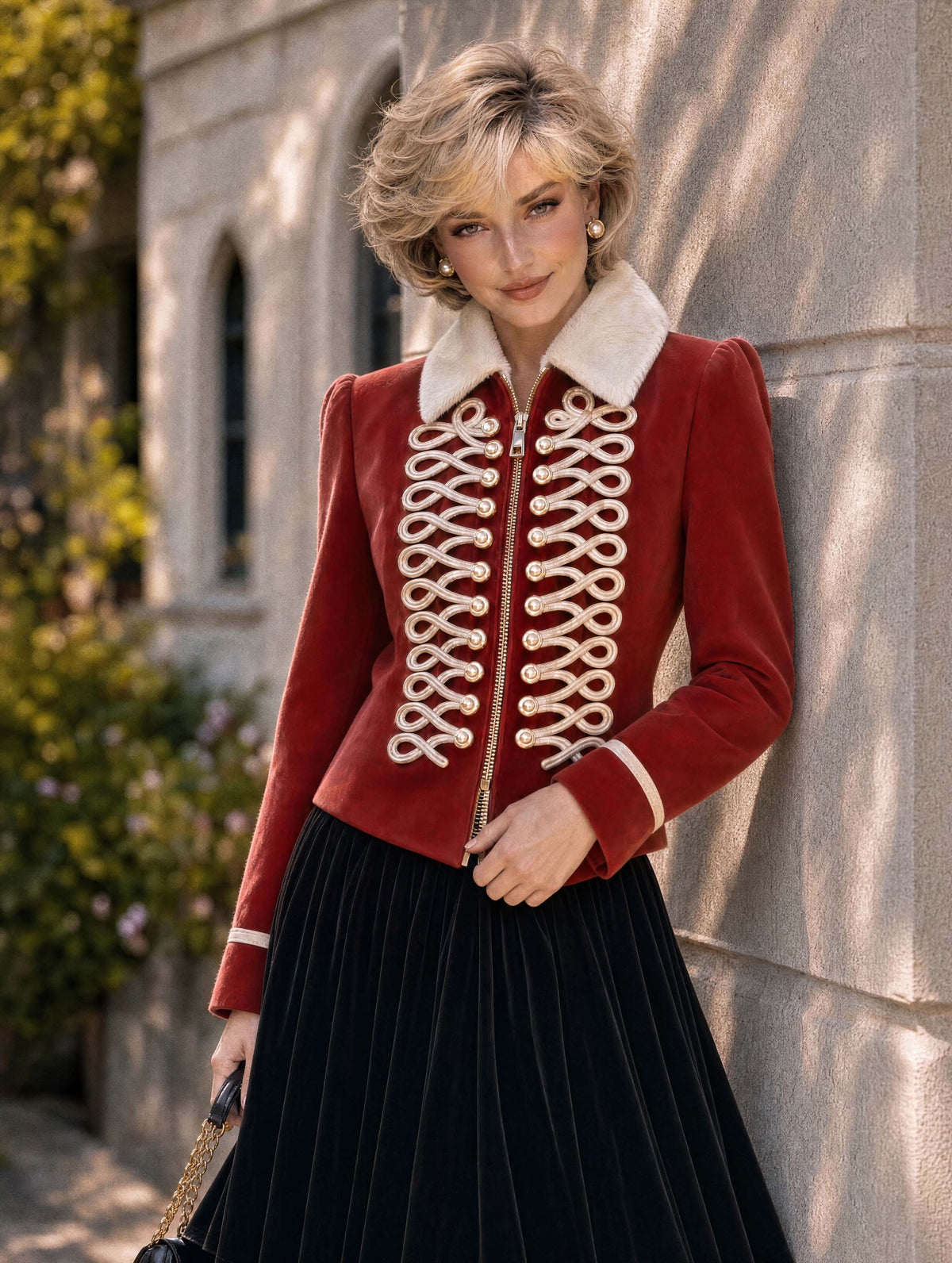 Vintage Red Military Braided Cropped Jacket