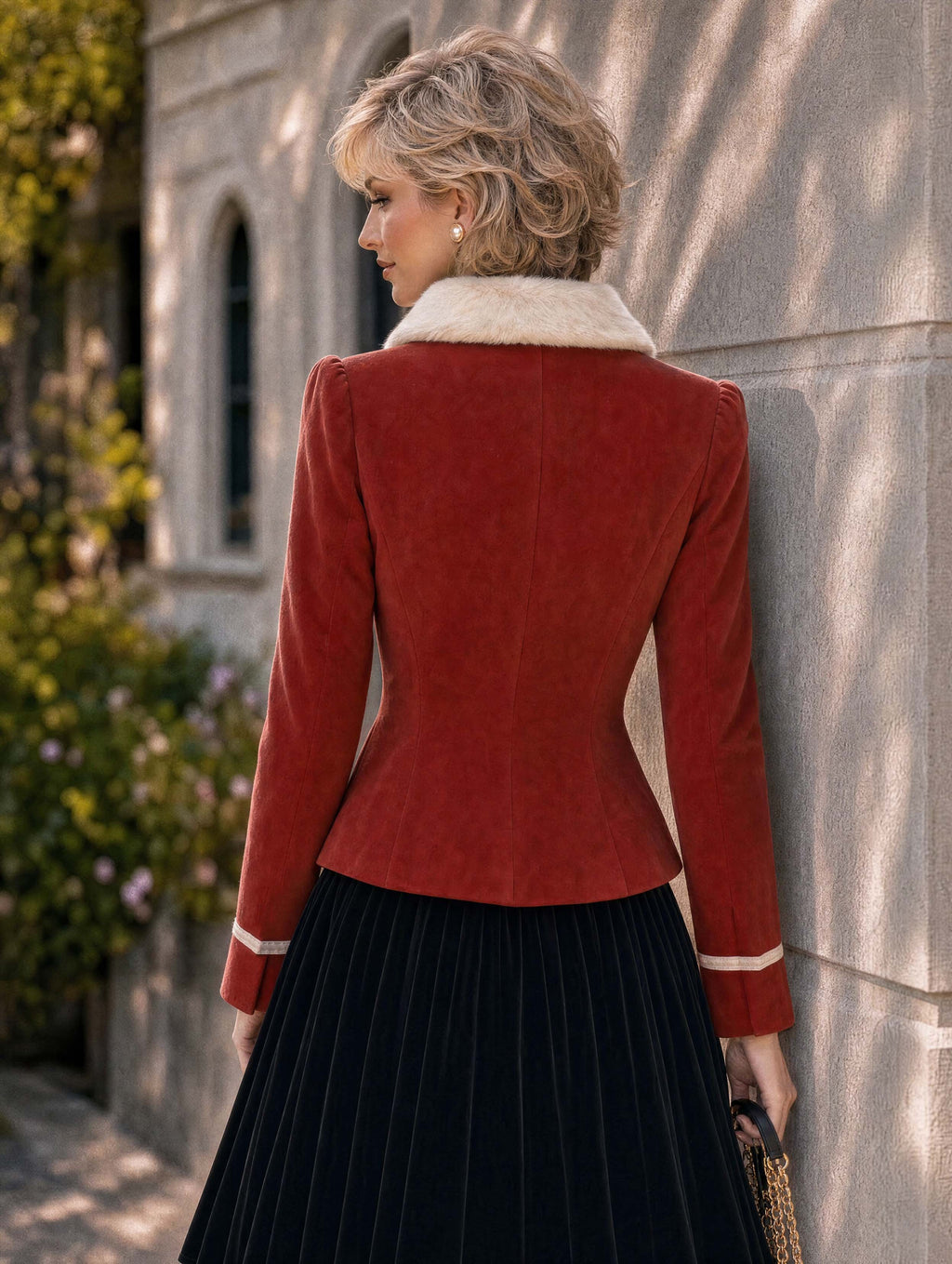 Vintage Red Military Braided Cropped Jacket
