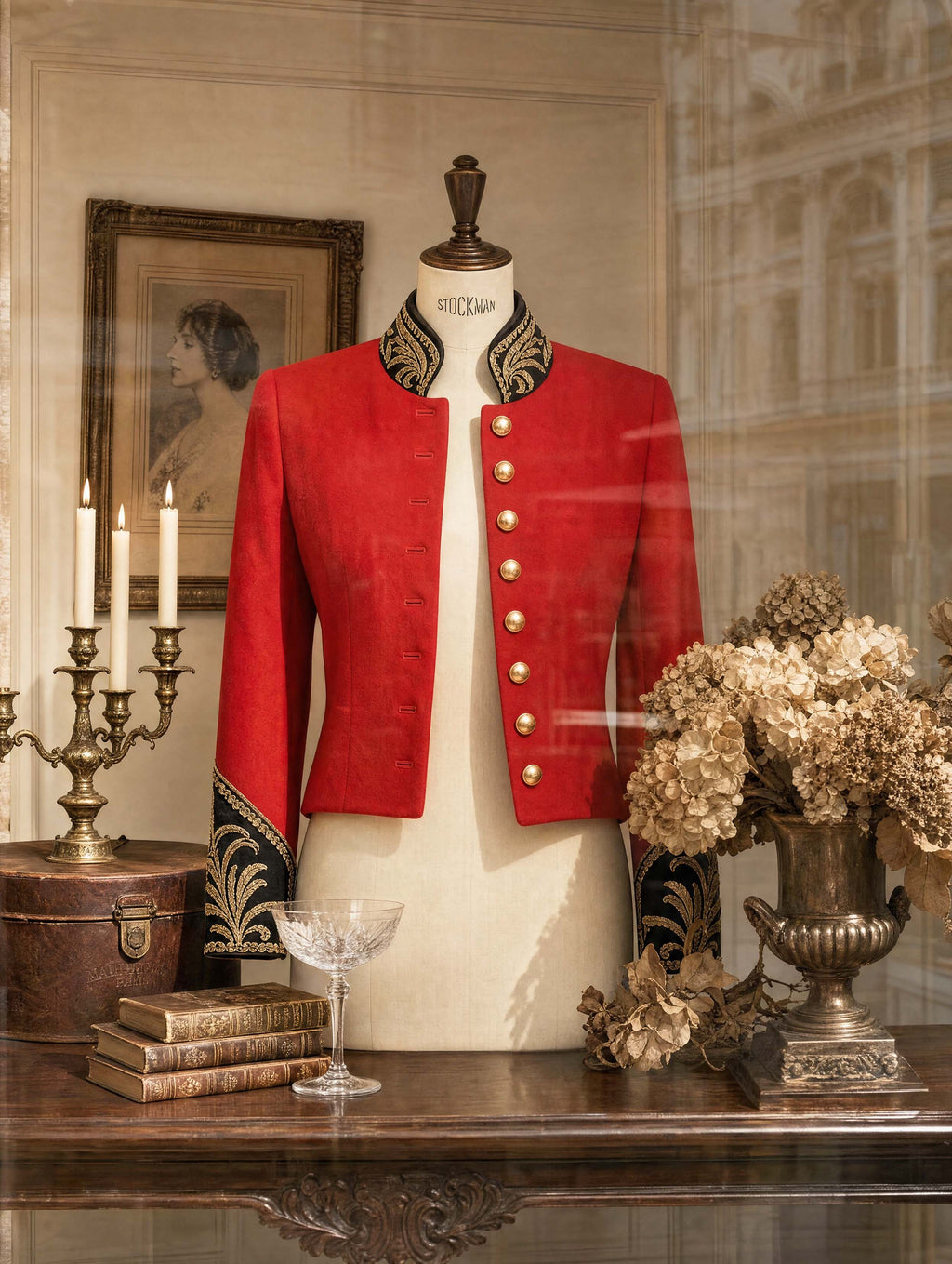 Vintage Embroidered Military Red Cropped Jacket