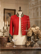 Vintage Embroidered Military Red Cropped Jacket
