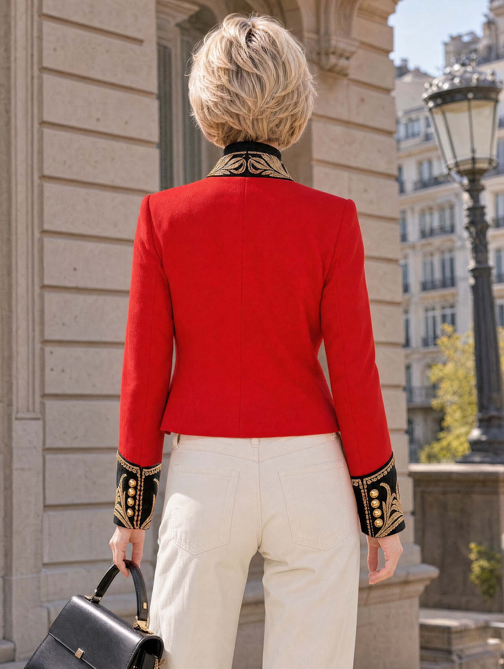 Vintage Embroidered Military Red Cropped Jacket