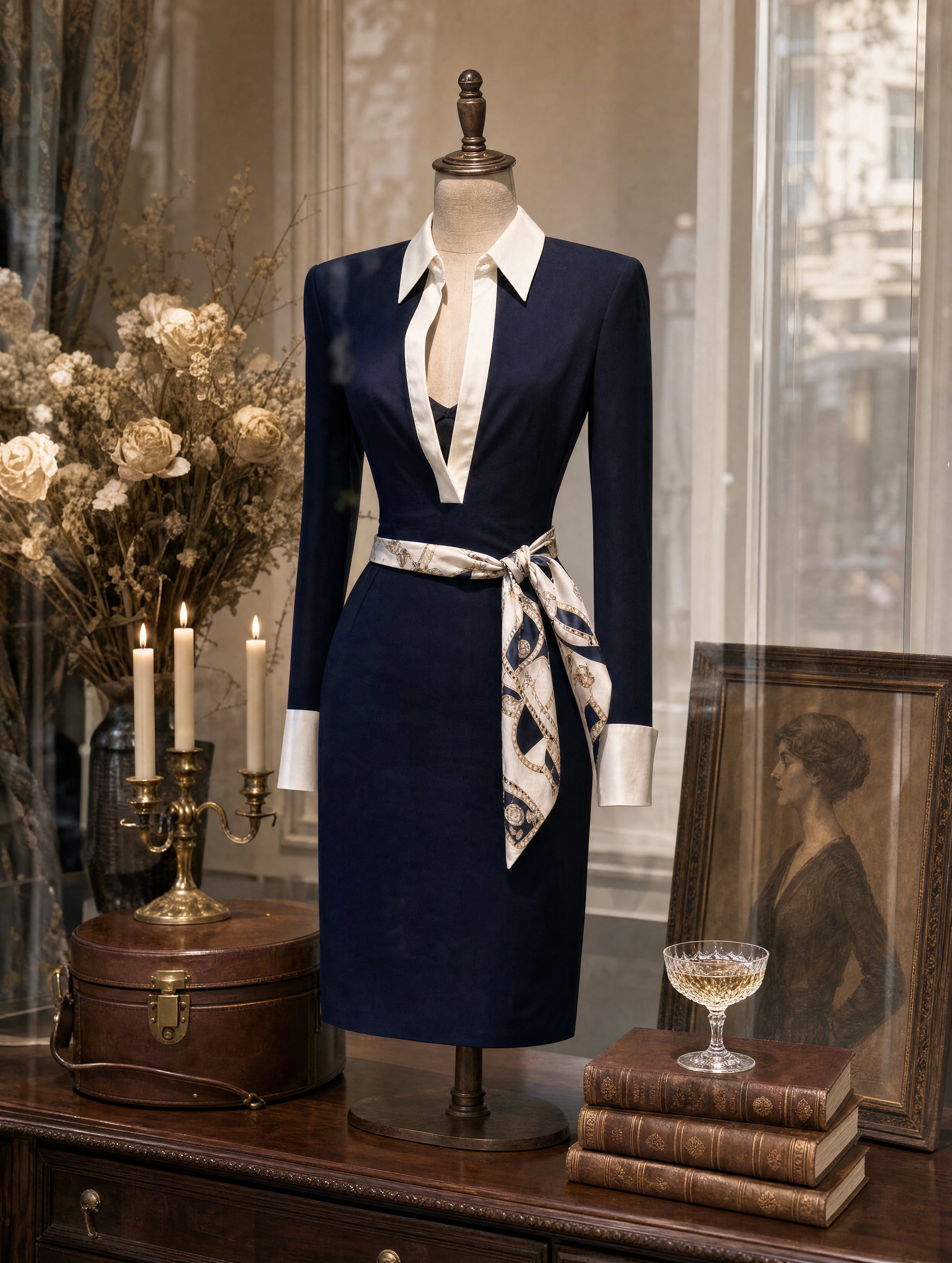 Retro Classic Sash‑Tie Midi Dressc