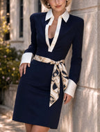 Retro Classic Sash‑Tie Midi Dressc