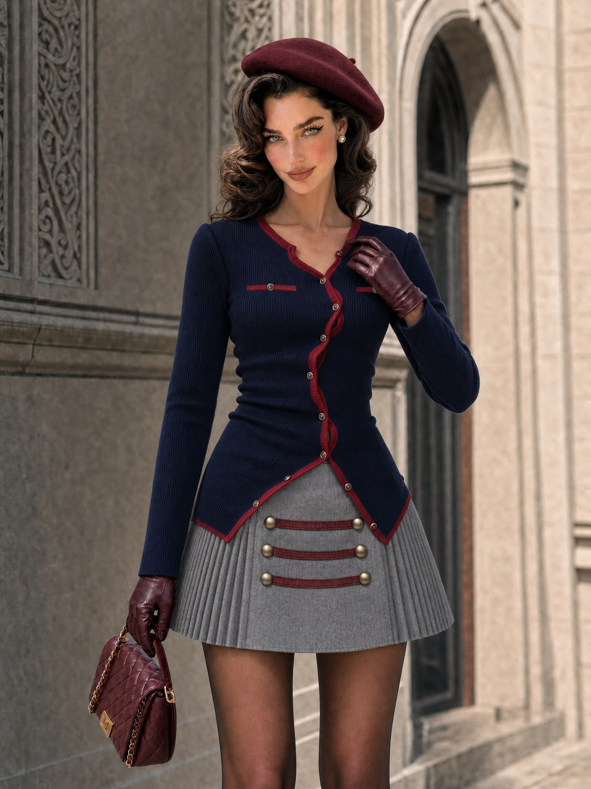 Vintage Contrast Color Ribbed Knit Top