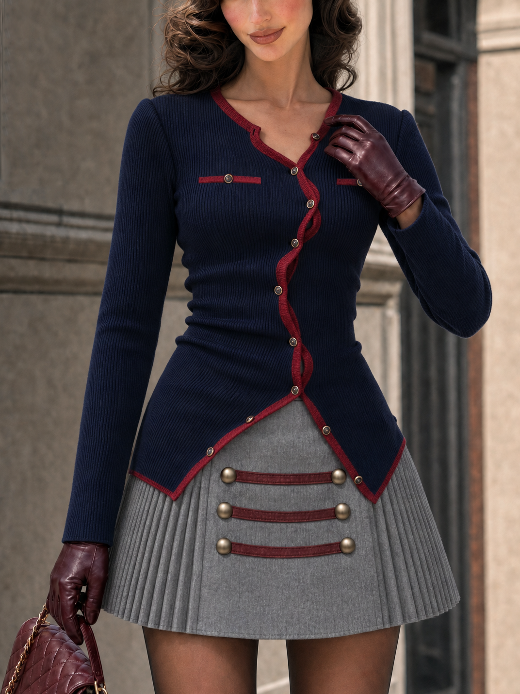 Vintage Contrast Color Ribbed Knit Top
