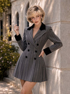 Retro Pinstripe Velvet Collar Mini Blazer