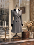 Retro Pinstripe Velvet Collar Mini Blazer