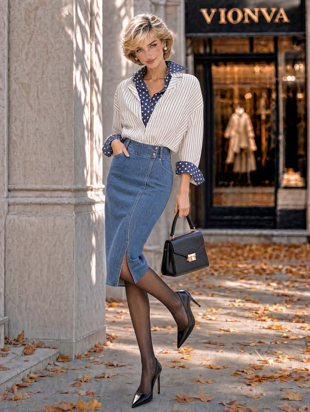 Retro Asymmetric Slit Midi Denim Skirt