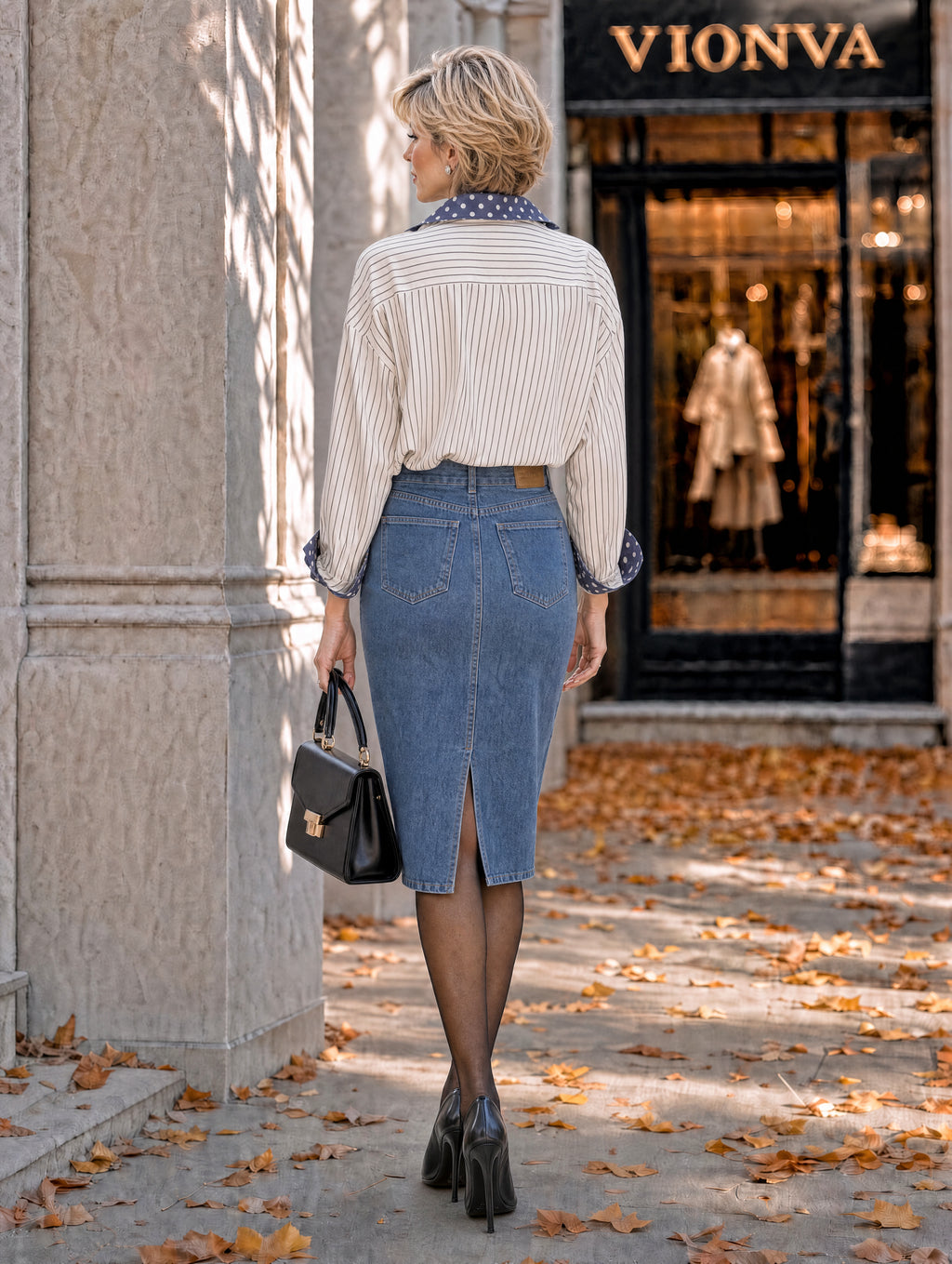 Retro Asymmetric Slit Midi Denim Skirt