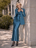 Vintage Retro Teal Satin Midi Dress