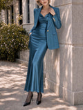 Vintage Retro Teal Satin Midi Dress