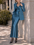 Vintage Retro Teal Satin Midi Dress