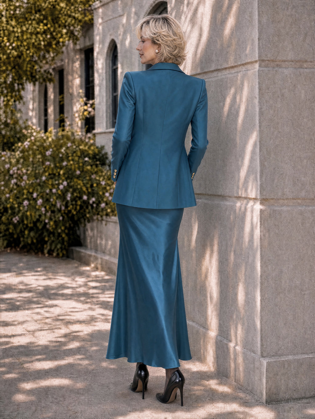 Vintage Retro Teal Satin Midi Dress