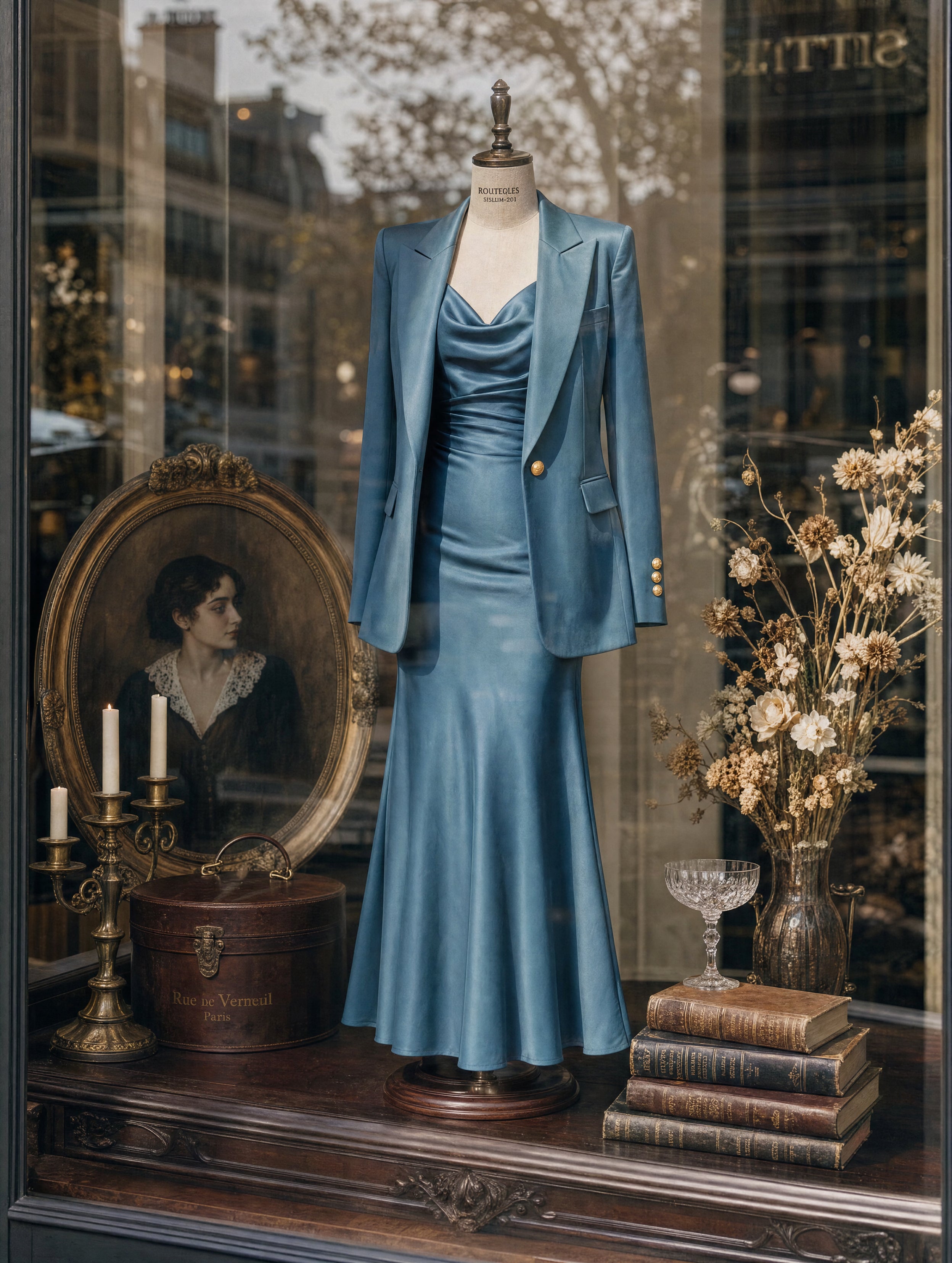 Vintage Retro Teal Satin Midi Dress