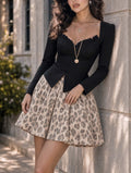 Vintage Ruffle Bust Long Sleeve Peplum Top
