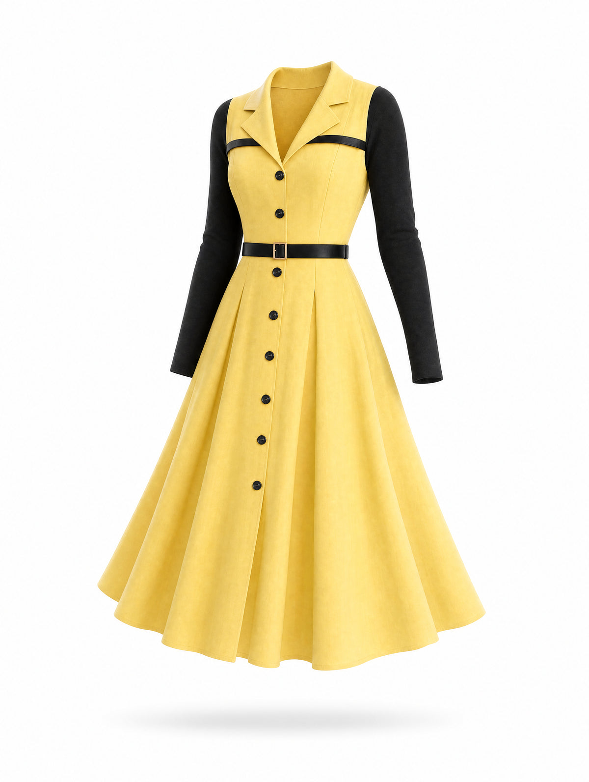 Retro Yellow Faux Two‑Piece Midi Dress