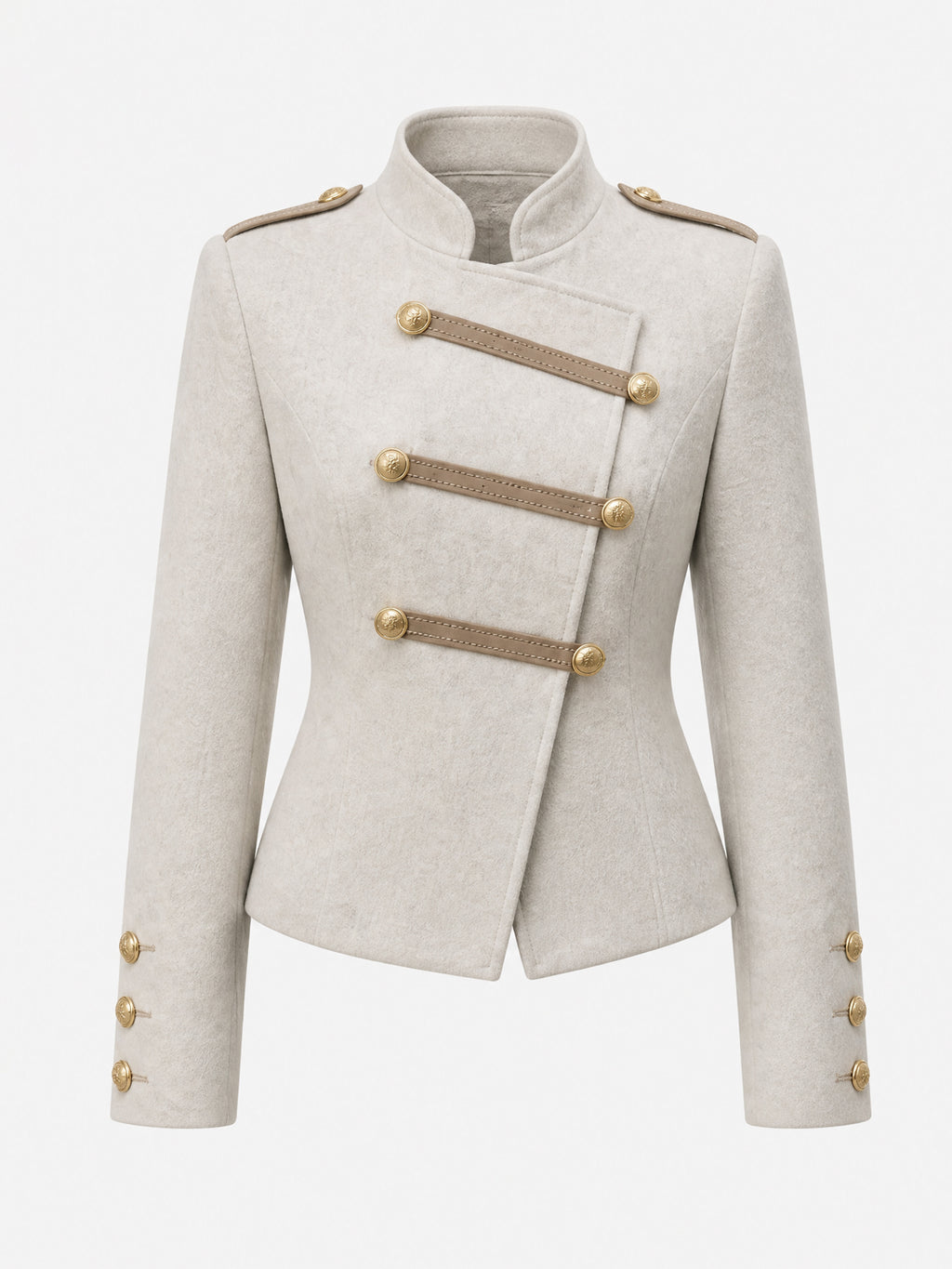 Vintage Gold-Button Military Stand-Collar Wool Jacket