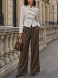 Vintage Pleated High-Waist Wool Wide-Leg Trousers