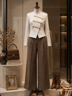 Vintage Pleated High-Waist Wool Wide-Leg Trousers