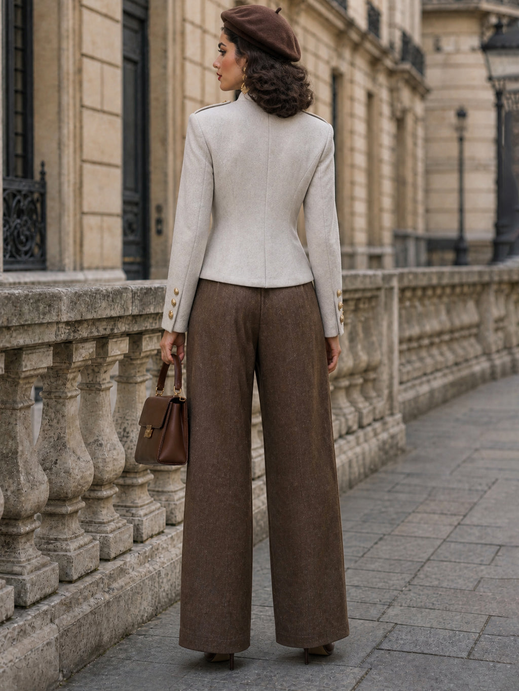 Vintage Pleated High-Waist Wool Wide-Leg Trousers