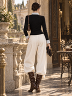 Vintage French Pleated High Waist Wide Leg Trousers