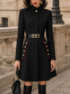 Vintage Red-Piped Military Belted Wool Dress