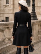 Vintage Red-Piped Military Belted Wool Dress
