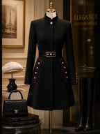 Vintage Red-Piped Military Belted Wool Dress
