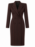 Vintage Slimming Striped Blazer Midi Dress Double Breasted