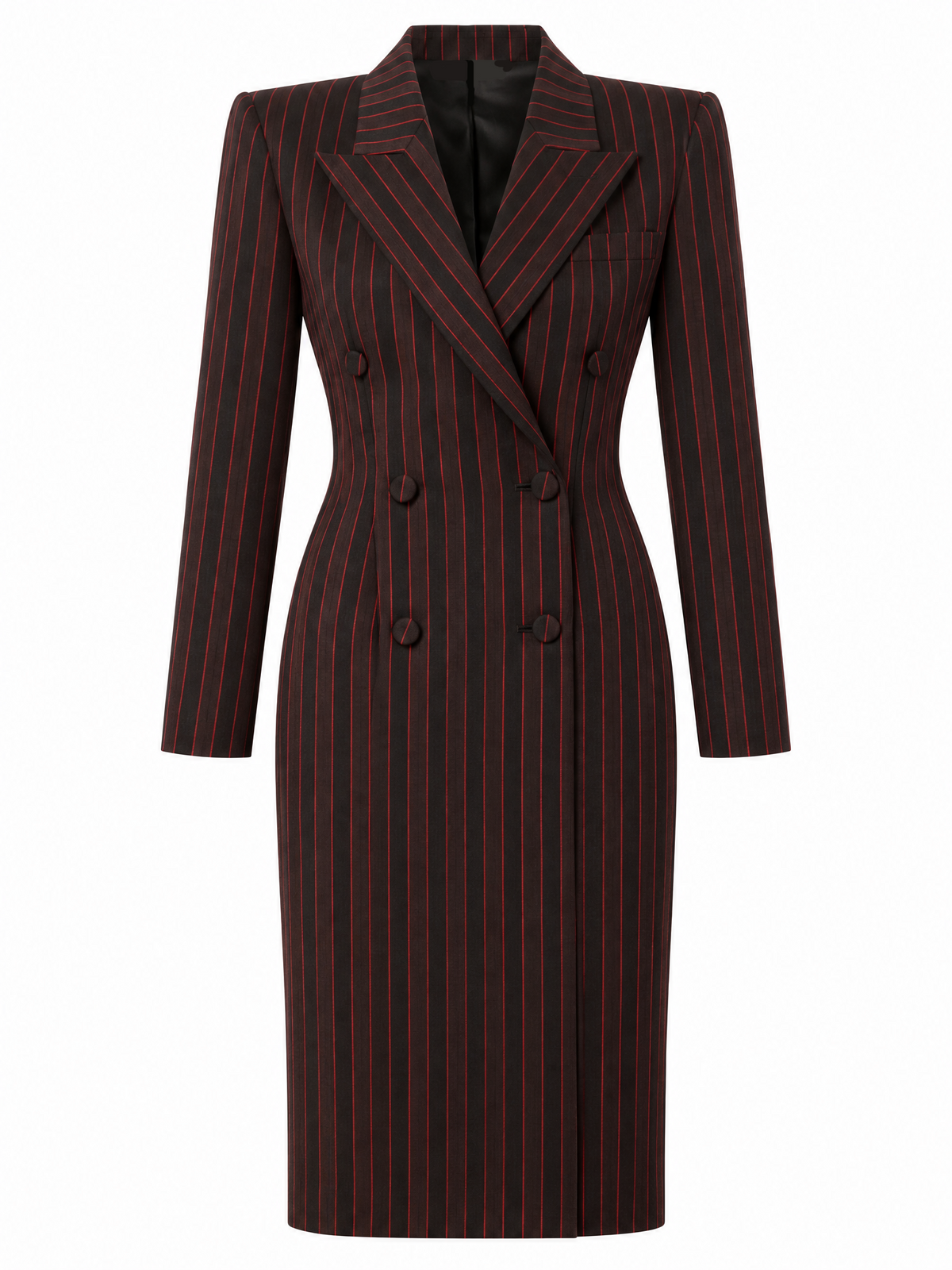 Vintage Slimming Striped Blazer Midi Dress Double Breasted