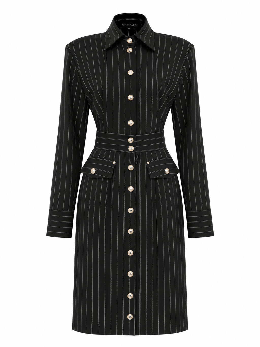 Vintage Slimming Vertical Striped Shirt Midi Dress